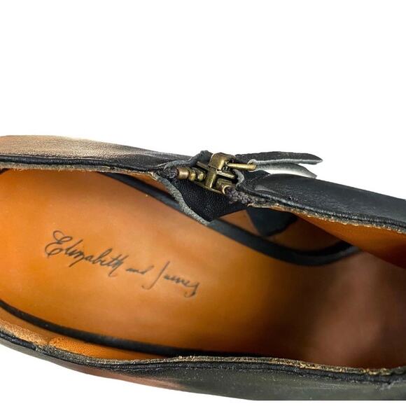 Elizabeth & James Ruffle Peep Toe Stiletto Shoes Sz 7.5B Black Leather Edgy - Picture 4 of 12